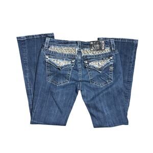 Miss Me Bootcut Jeans Sequin Waistband Crystal Flap Pockets 30